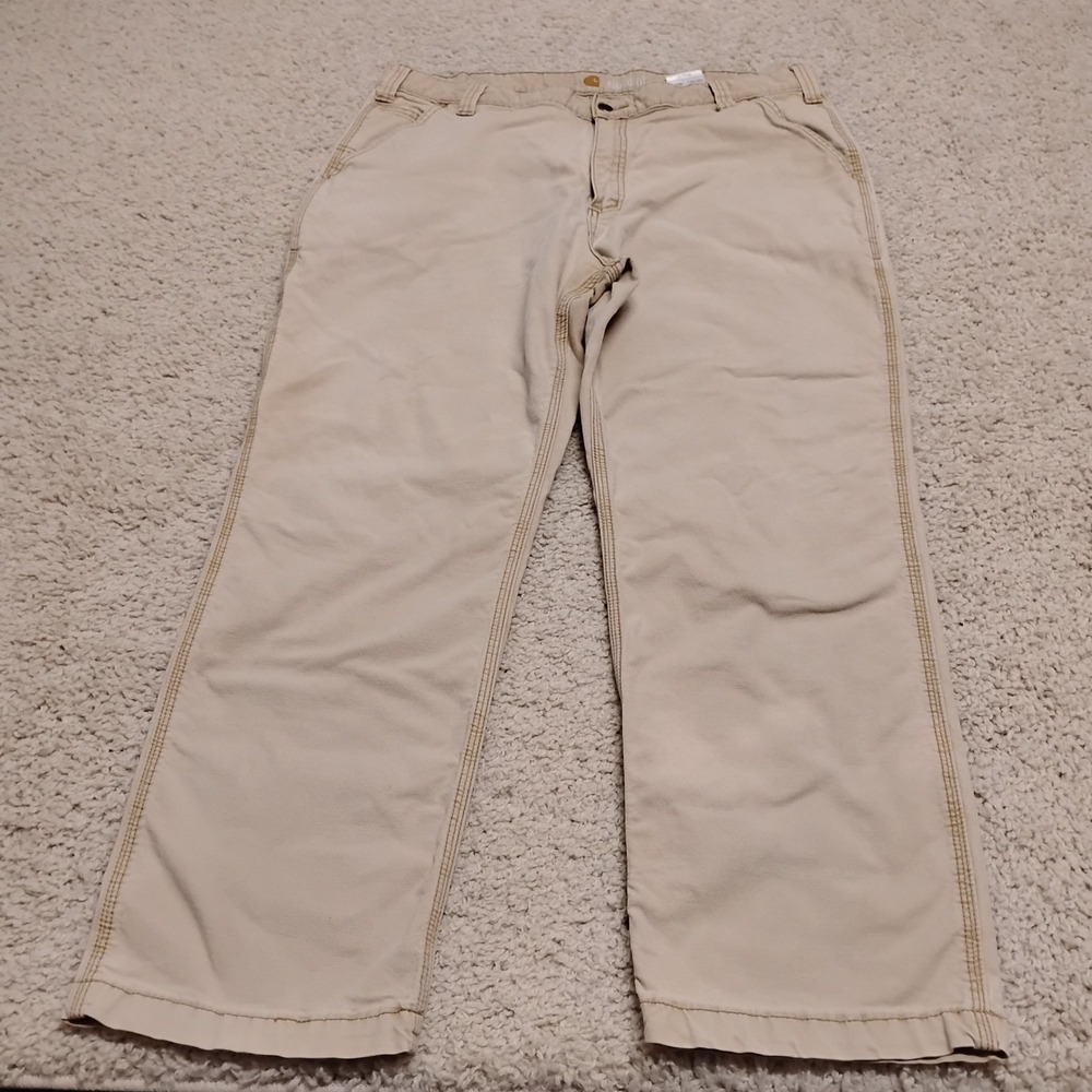 Carhartt Pants Men 40x30 Beige Canvas Utlity Workwear Chore Outdoor Hiking Climb